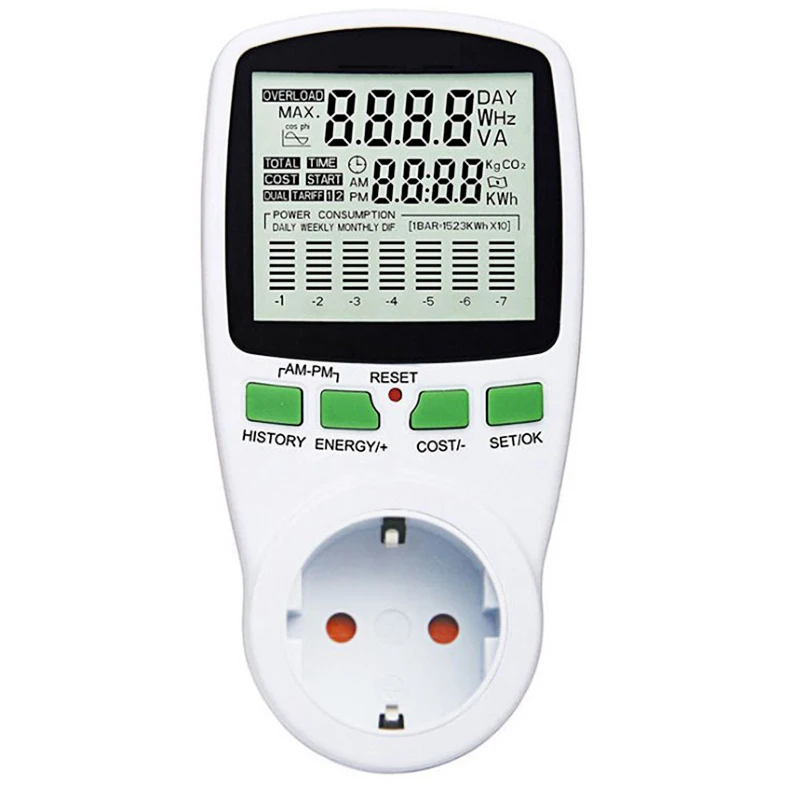 

Digital LCD Energy Meter Wattmeter Wattage EU Electricity Kwh 230V-250V Power Meter Measuring Outlet Power Analyzer