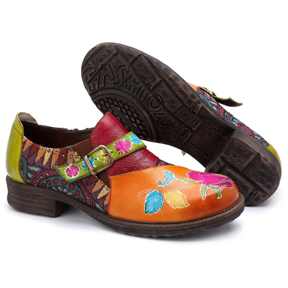 Vintage Flat Shoes Women 2019 Genuine Leather Oxfords Bohemian Jacquard Patchwork Zipper Flats Retro Casual Ladies Shoes Woman (8)