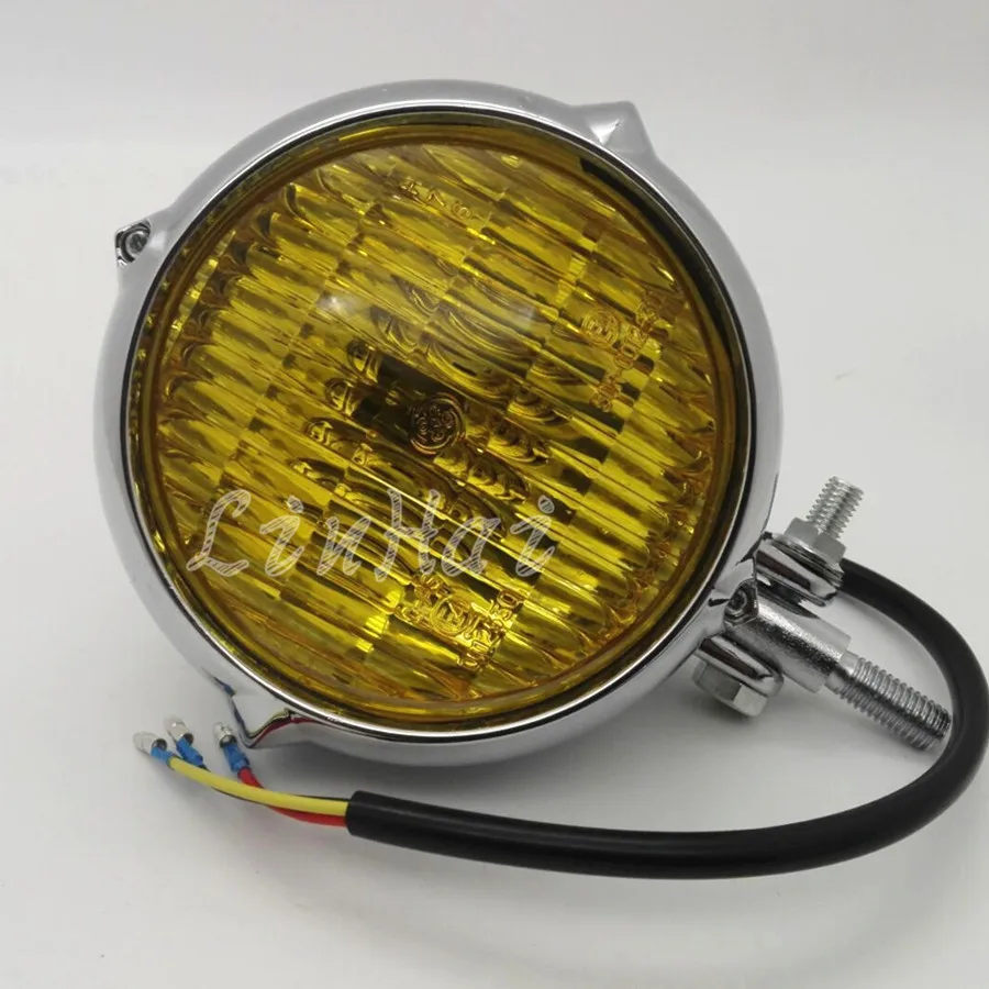 

Polished Chrome Motorcycle Headlight Vintage Bates Style H4 Head Light For Harley Honda Suzuki Chopper Sportster Softail Custom