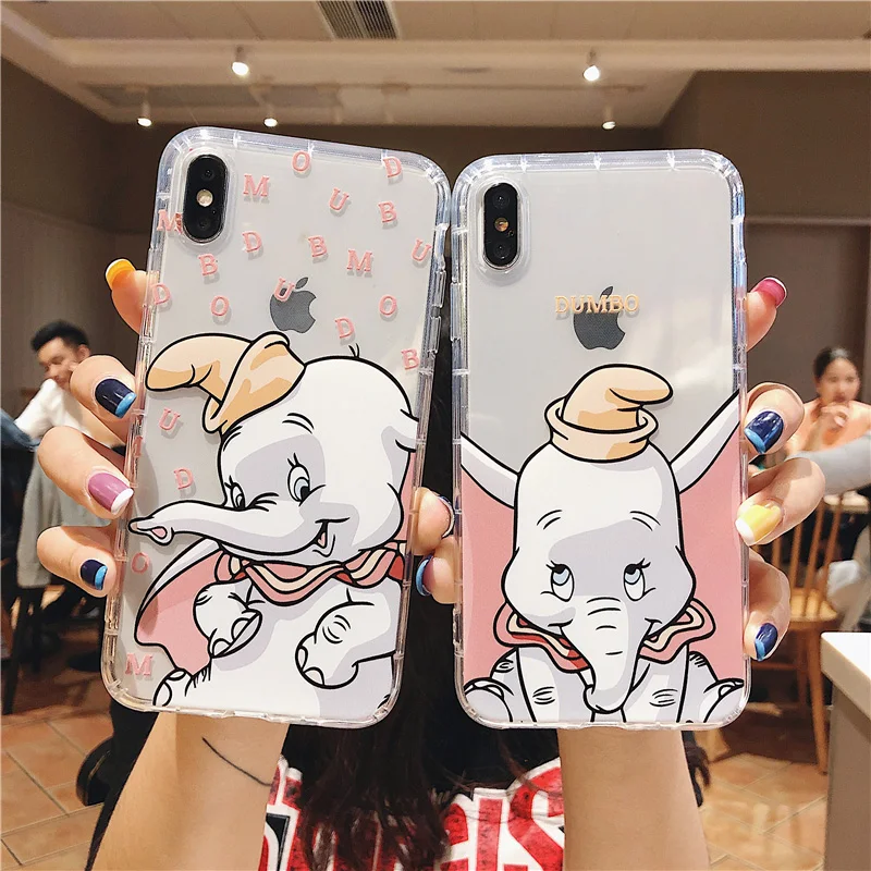 

Cute Elephant Fashion Emboss Phone Case For iphone XS MAX XR X 6 6s 7 8 Plus Lovely Cartoon Dumbo Clear Soft TPU Back Cover Case