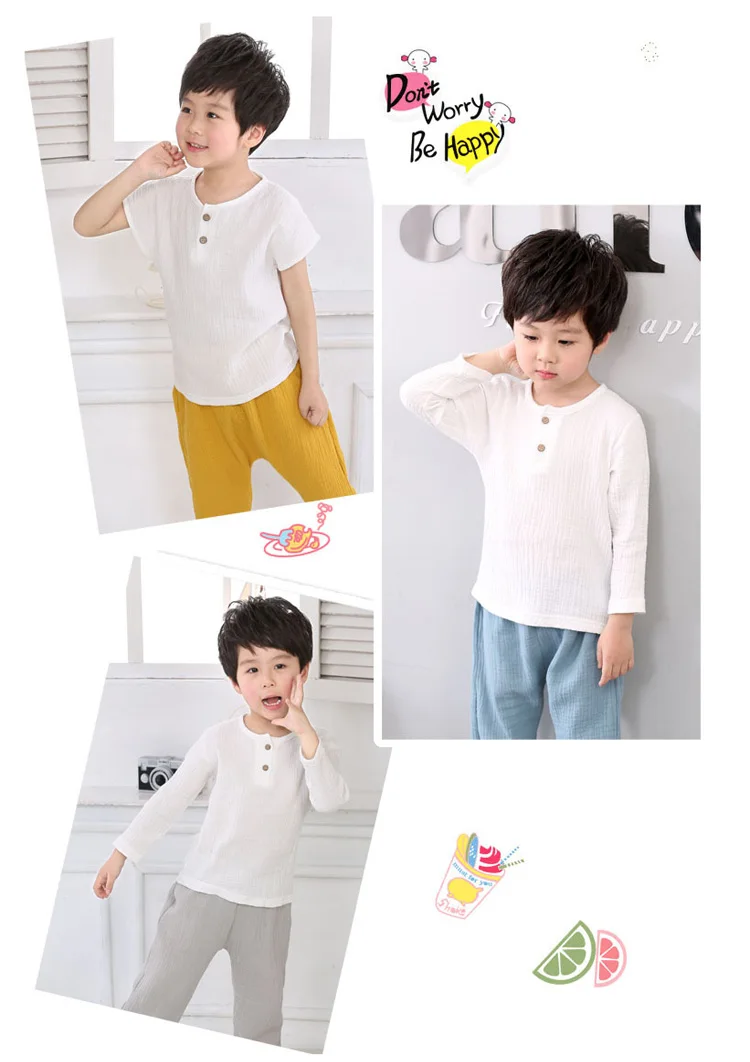 chinese style simple Cotton linen shirts 1- 8 yrs baby boys summer kids clothes Casual children's shirt white button tops