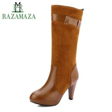 ZALAVOR/Размеры 33-43; женские сапоги до колена с круглым носком; женские рыцарские сапоги на шпильке; женская обувь высокого качества на каблуке с пряжкой