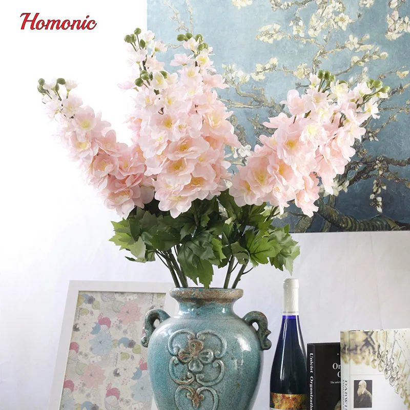 Vivid Autumn Artificial Flowers Fake Delphinium Flower with Leaf Posy