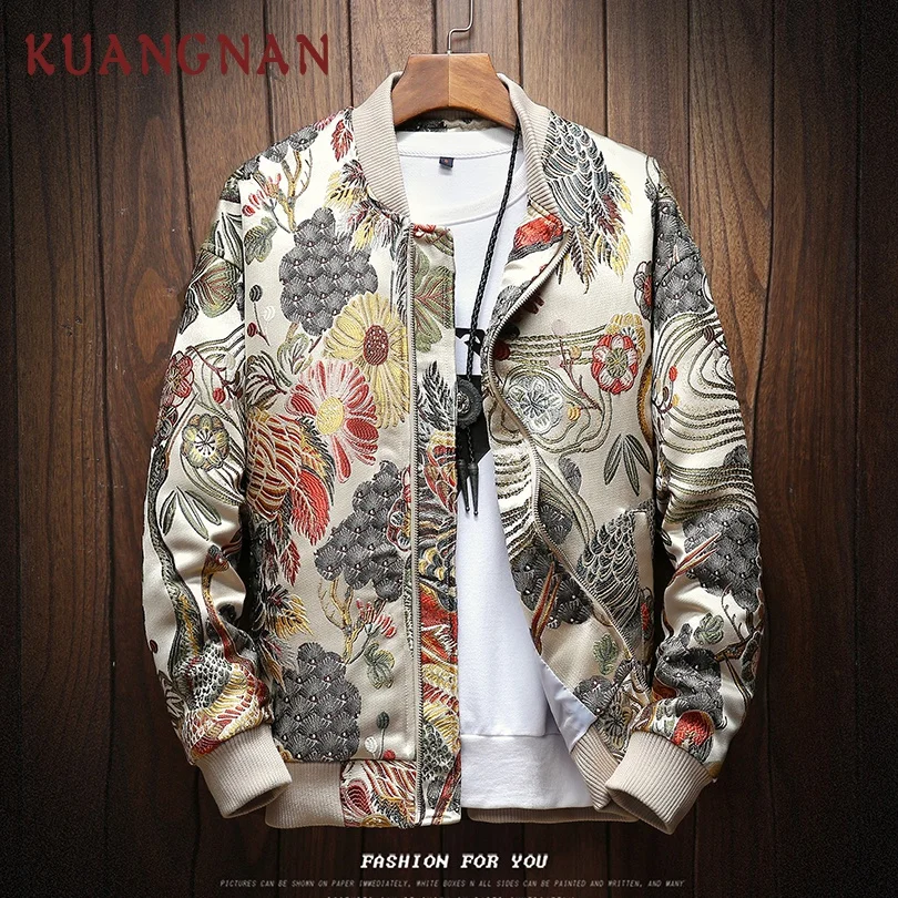 

KUANGNAN Japan Style Embroidery Jacket Men Streetwear Bomber Jacket Men Coat Windbreaker Clothes Men Jacket Coat Hip Hop 2019