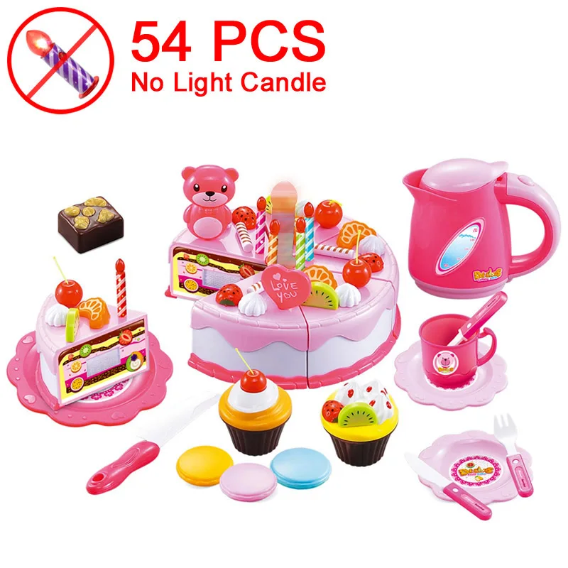 37-80 шт. DIY торт игрушка кухня еда ролевые игры резка фрукты день рождения игрушки Cocina De Juguete розовый синий для детей развивающий подарок - Цвет: 54 Pink NO Candle X