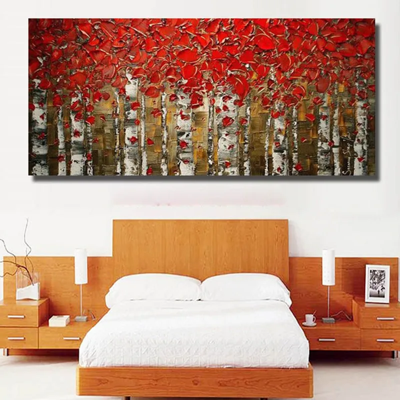 

Handpainted Abstract Knife Trees Landscape Oil Painting On Canvas Modern Wall Art Pictures Handmade Palette Paintings Art