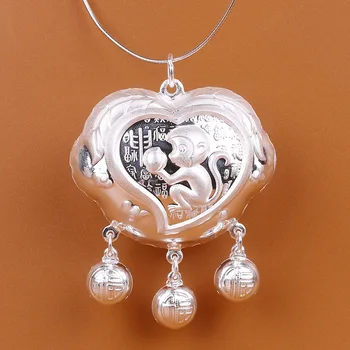

925 silver baby infant children silver lock pendant monkey everyone silver child full moon lock lock bag safely