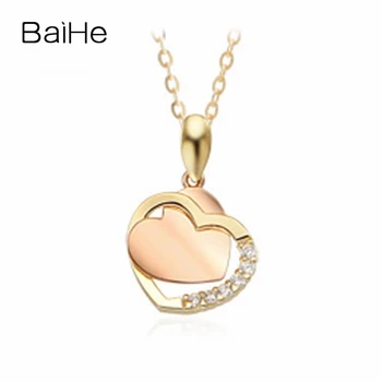 شراءBAIHE الصلبة 18K وردة صفراء الذهب 0.05CT جولة الماس الطبيعي النساء المشاركة هدية غرامة مجوهرات القلب الماس القلائد