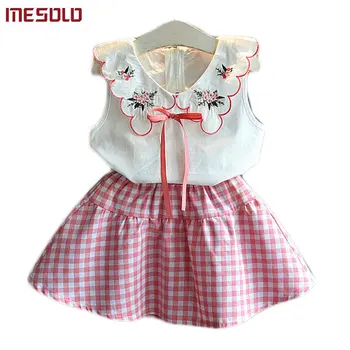 

MESOLO The new girl summer 2019 han edition vest T-shirt + plaid skirt suit U2220 or two