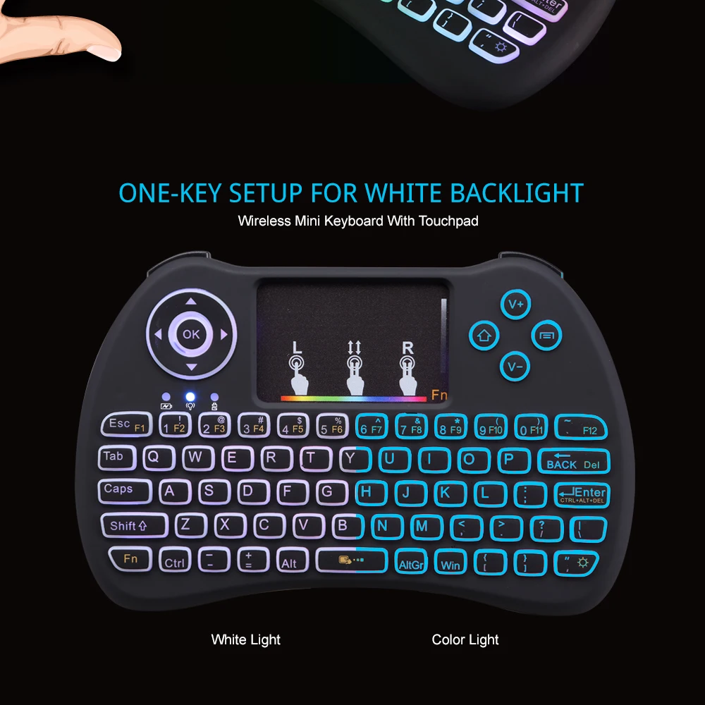 WooYi H9 2,4 ГГц Беспроводная мини клавиатура Air mouse с RGB подсветкой сенсорная панель для Android Google tv Box TZ P9 i8 русская версия