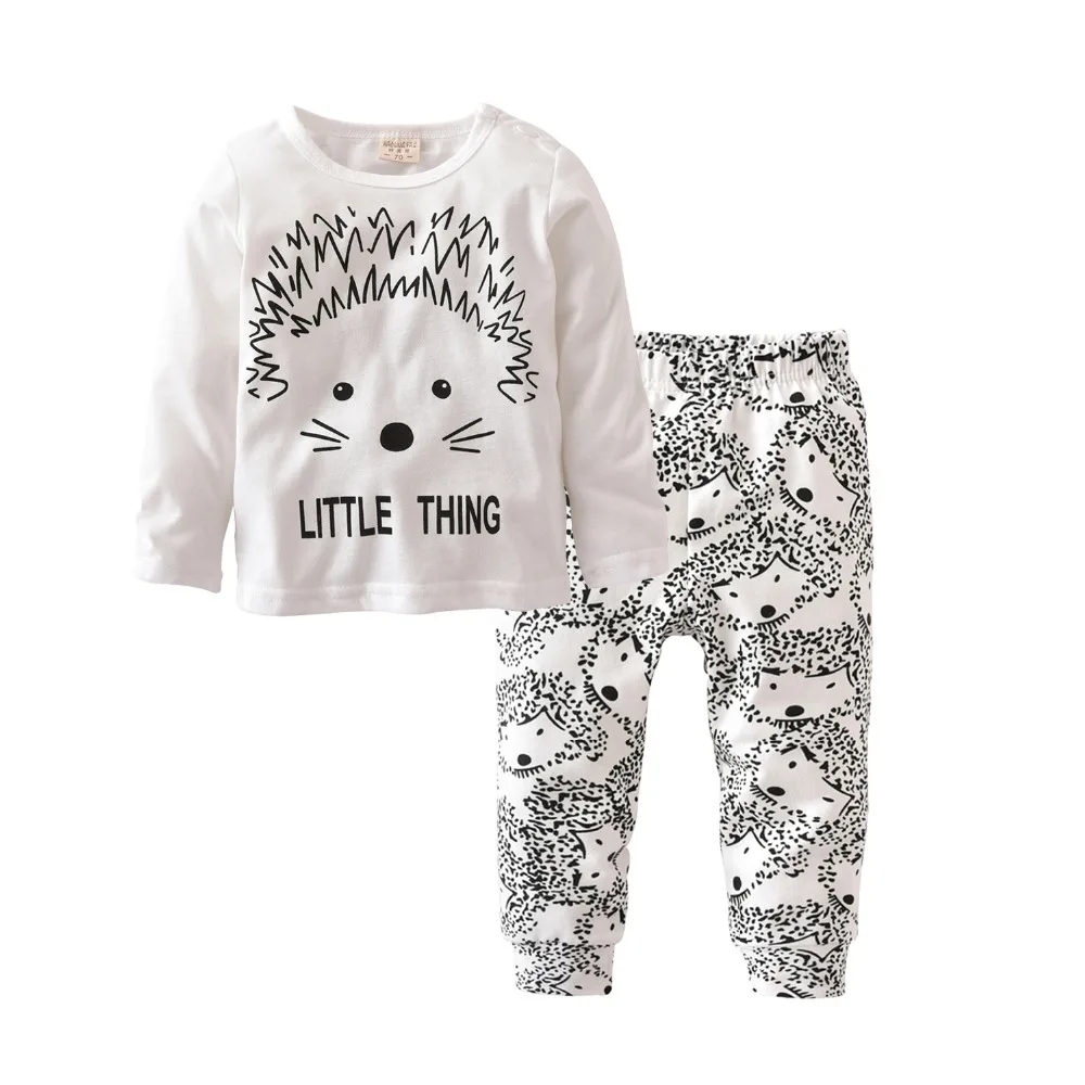 

Fashion 2018 autumn baby girl clothing set 2pcs suit newborn long sleeve hedgehog print t-shirt+pants infant boy outfits