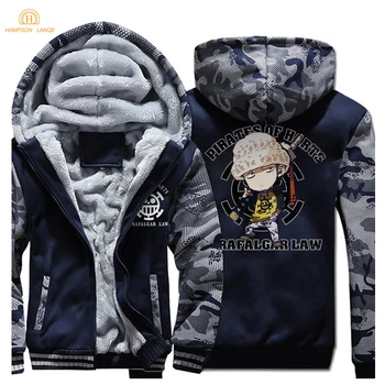 

2019 Winter Hot Sale Warm Men's Sweatshirt Japan Anime One piece Luffy Trafalgar Law Fashion Thick Hoodies Loose Fit Jacket Men