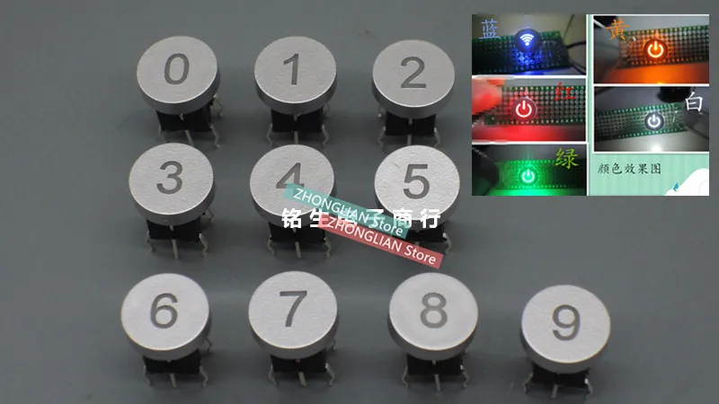 

(cap+switch)1pcs 0-9 digital switch button with light touch button 6X6 6*6 Reset switch with lamp Push Button Switch