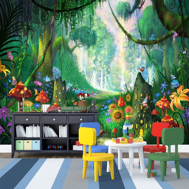 Пользовательские Настенные обои 3D мультфильм фея лес гриб путь настенная живопись дети спальня экологически чистые фото обои