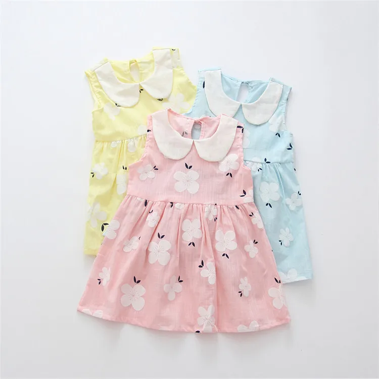 

Children Dresses Kids Girl Sleeveless Flower Print Cotton and Linen floral Dress Baby Girl Spring Summer dresses for girls