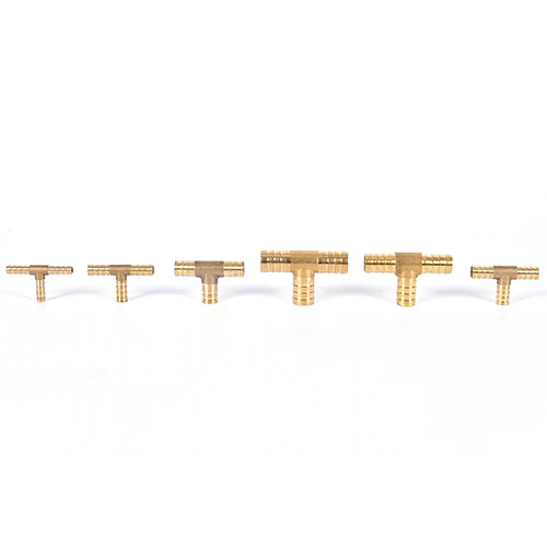 Tubo de manguera de 6mm 8mm 10mm 12mm 3 vías de latón en forma de T acoplamiento de púas de cobre Tubo de manguera de 6mm 8mm 10mm 12mm 3 vías de latón en forma de T acoplamiento de púas de cobre