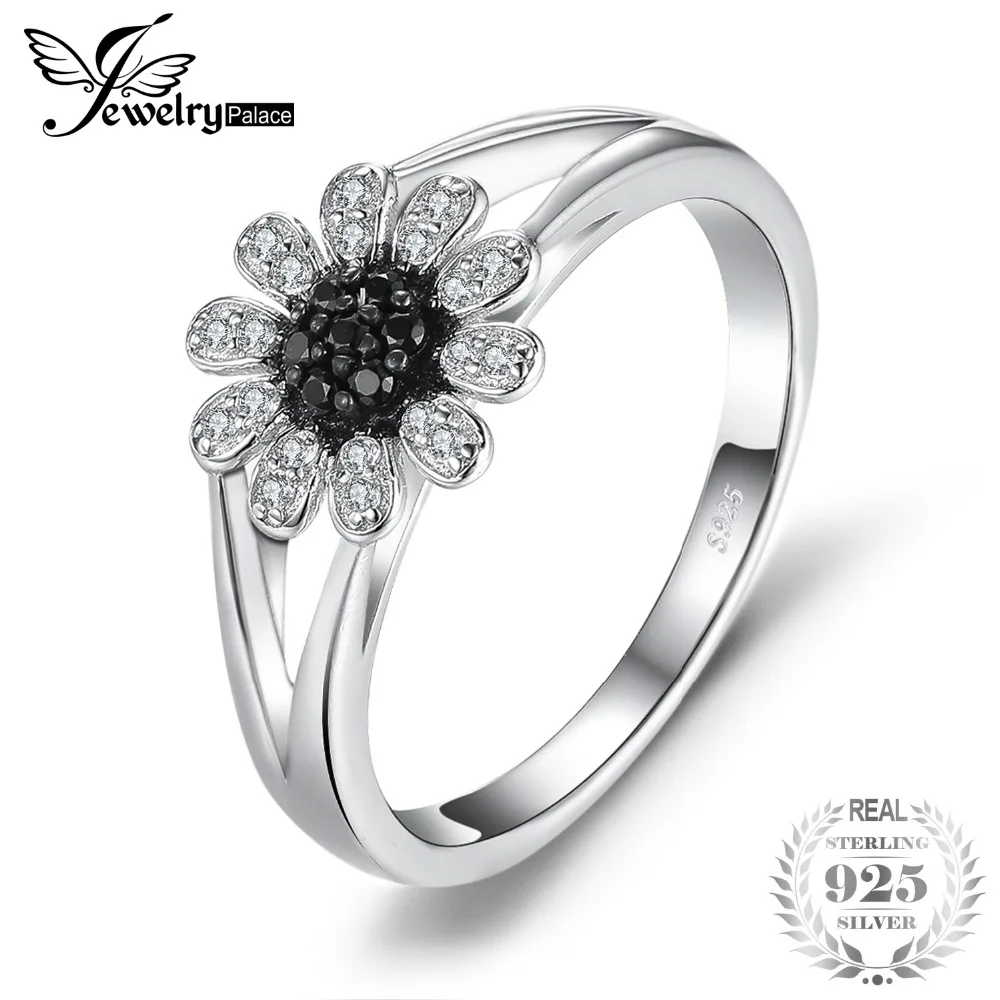 

JewelryPalace Flower 1.11 ct Natural Black Spinel Ring 925 Sterling Silver Fashion Rings For Women Brand Gemstone Fine Jewelry