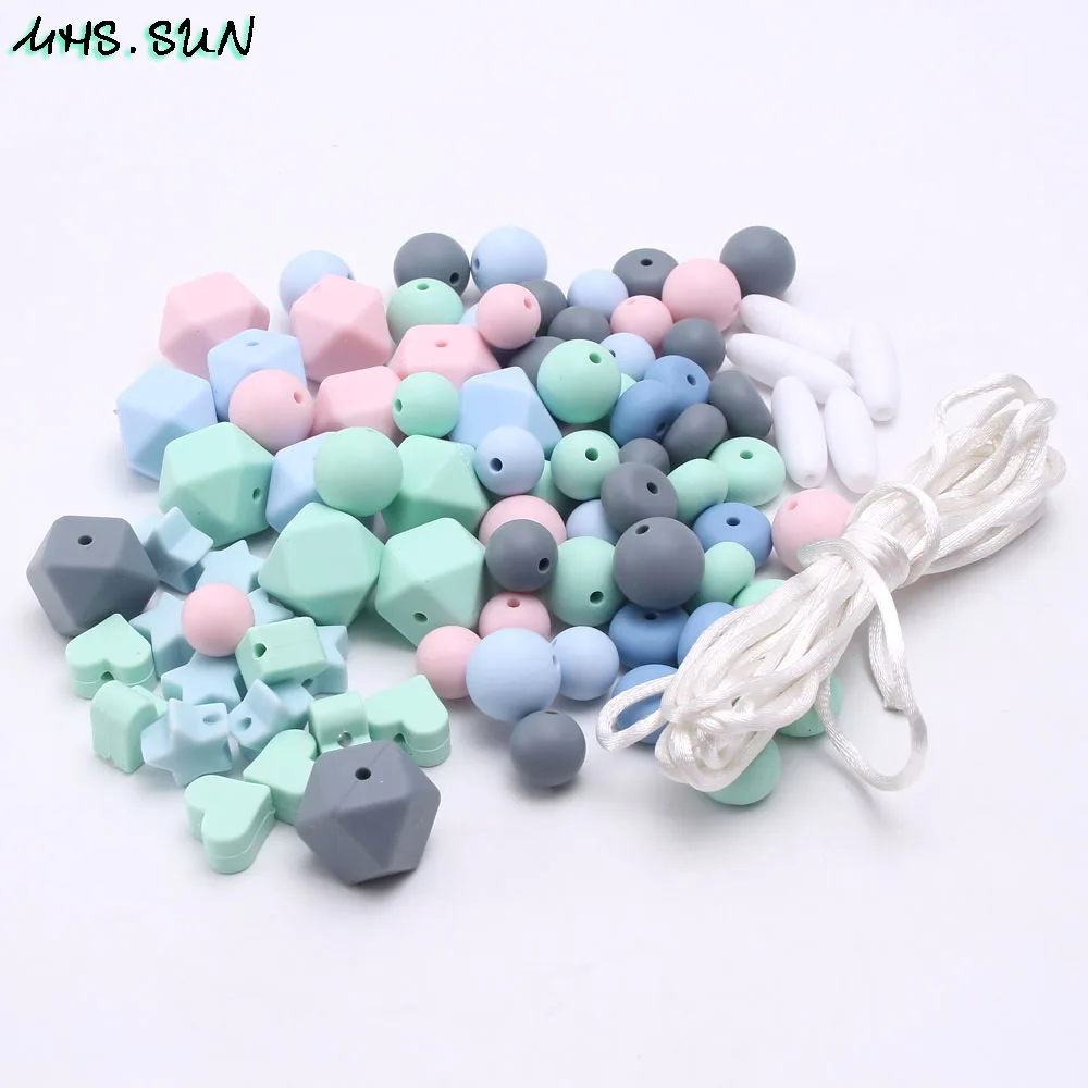 KT006 (5),$22.5.Teething Baby Teether Beads BluePinkGrey Silicone Beads Set Kits Kids Toddler DIY Nursing Jewelry Chew Pacifier ClipJPG