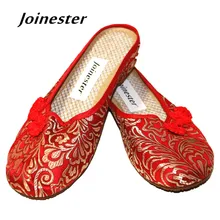 2019, zapatillas de mujer de estilo étnico chino, botón tradicional, mocasín para mujer, bordado Vintage, diapositivas, zapatos de baile rojos, zapatos nupciales