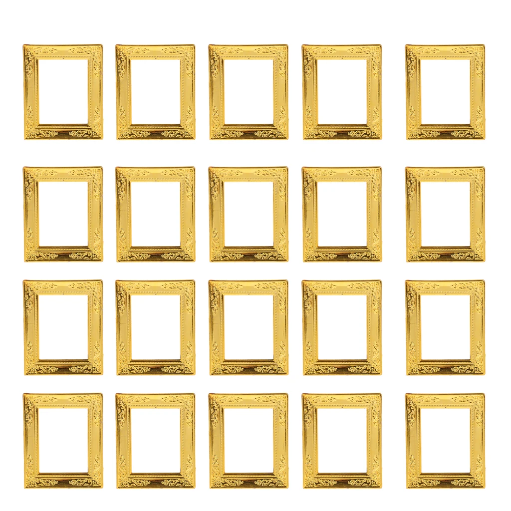 20 Pieces Miniature Gold Rahmen Photo Frame 1:12 Dollhouse Rooms Wall Decor