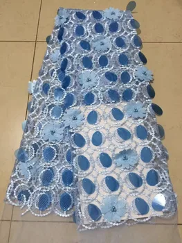 

African lace fabric , the latest white lace fabric 2019 with 3D flowers and beads, high quality 3D large sequined lace fabric Y