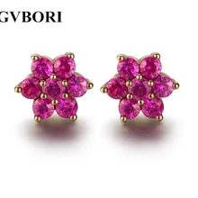 GVBORI рубиновый драгоценный камень 18 K розовое золото серьги-клипсы цветок Форма для женщин изысканное украшение на свадьбу/помолвка/женский подарок на день
