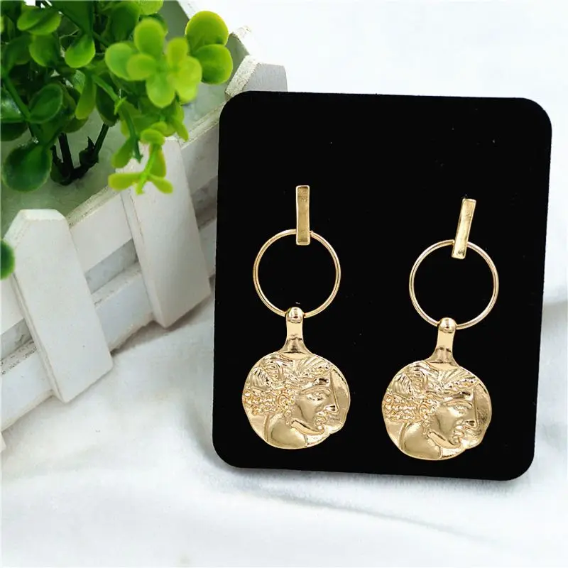 

Vintage Portrait Coins Disc Circle Drop Hoop Earrings for Women Fashion Jewelry