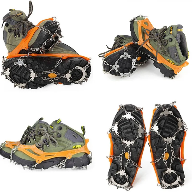 

18-Teeth 2 Color Sports Anti-Slip Ice Gripper Cleats Shoe Boot Grips Crampon Chain Spike Snow For Safe Hiking Climbing