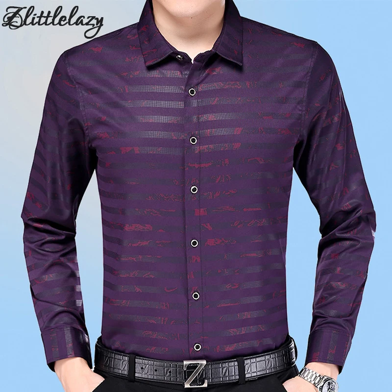 2018 Хлопок slim fit Длинные рукава мужчин платье-футболка camisa социальной masculina blusas повседневные полосатые мужские рубашки трикотаж одежда 24237