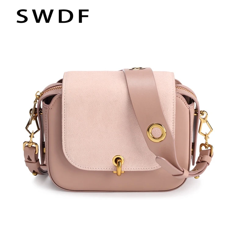 

SWDF 2019 New Small Square Bag Ladies Lock Buckle Fashion Handbag Genuine Leather Shoulder Bag Messenger Bag Phone Bag Wallet