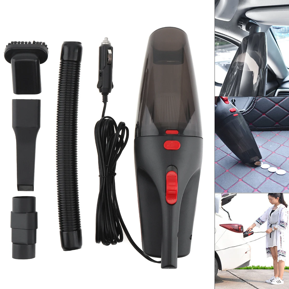 

12V 5M 120W ABS Hand-held Car Dry Wet Dual-use Vacuum Cleaner with Washable HEPA Filter and LED Light