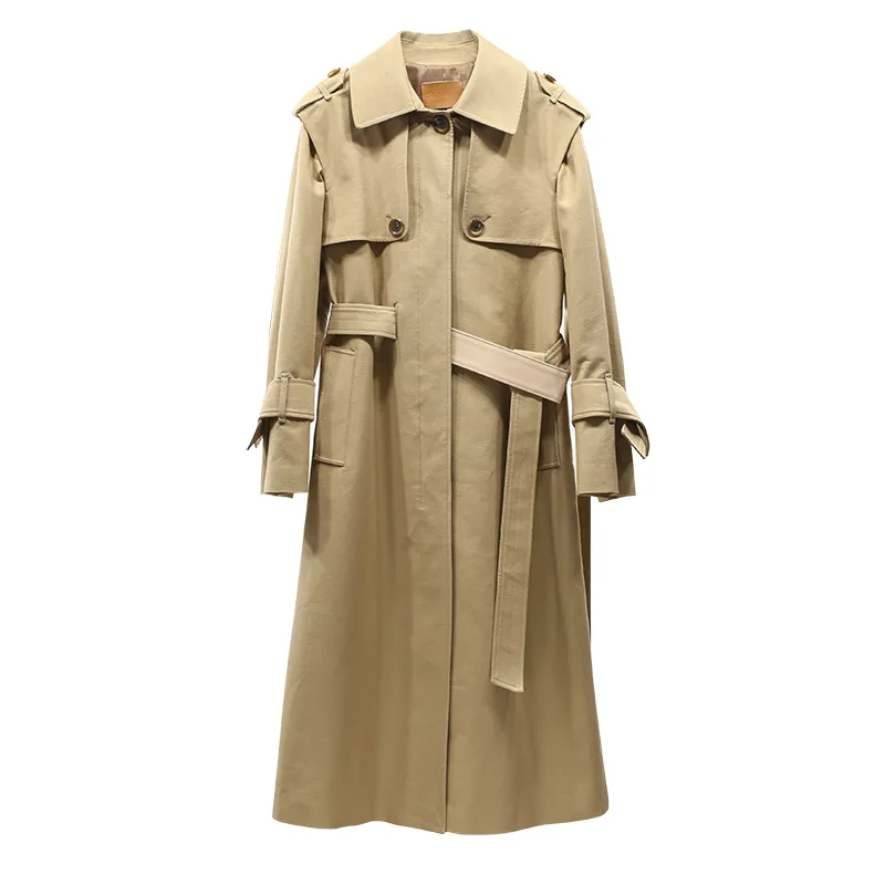 

New Europe Peterpan small Lapel Clubman long belted waist knee all-match slim windbreaker girl
