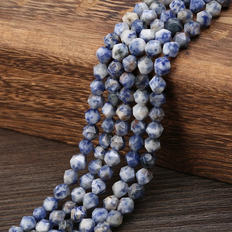 

Kang hua Wholesale Trend 8mm cut surface Polygon White-blue spot Natural Stone Bead For women&men Bracelet Making DIY Jewelry 15