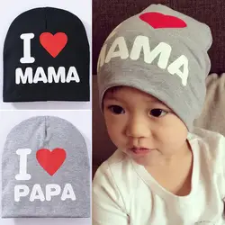 Бесплатная доставка Супер Популярные 0-3 лет детская шапка хлопок 19 см X 19 см я люблю я love PAPA и I love MAMA детская шапка
