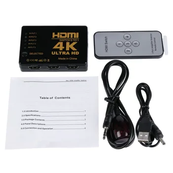 

Full set Mini 3D 1080p 5Port 4K HDMI Switch Switcher Selector Splitter Hub +IR Remote For HDTV include CR2025