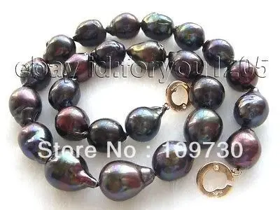 

Jewelry 001145 Luster Natural 20mm Black Reborn Keshi Pearl Necklace 14KGP!