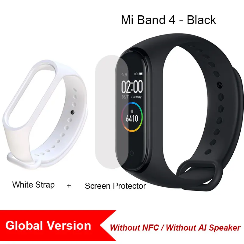 Глобальная версия Xiaomi mi Band 4 смарт-браслеты mi band Браслет пульсометр фитнес 135 мАч цветной экран Bluetooth 5,0 CNVersion - Цвет: Global Add White.