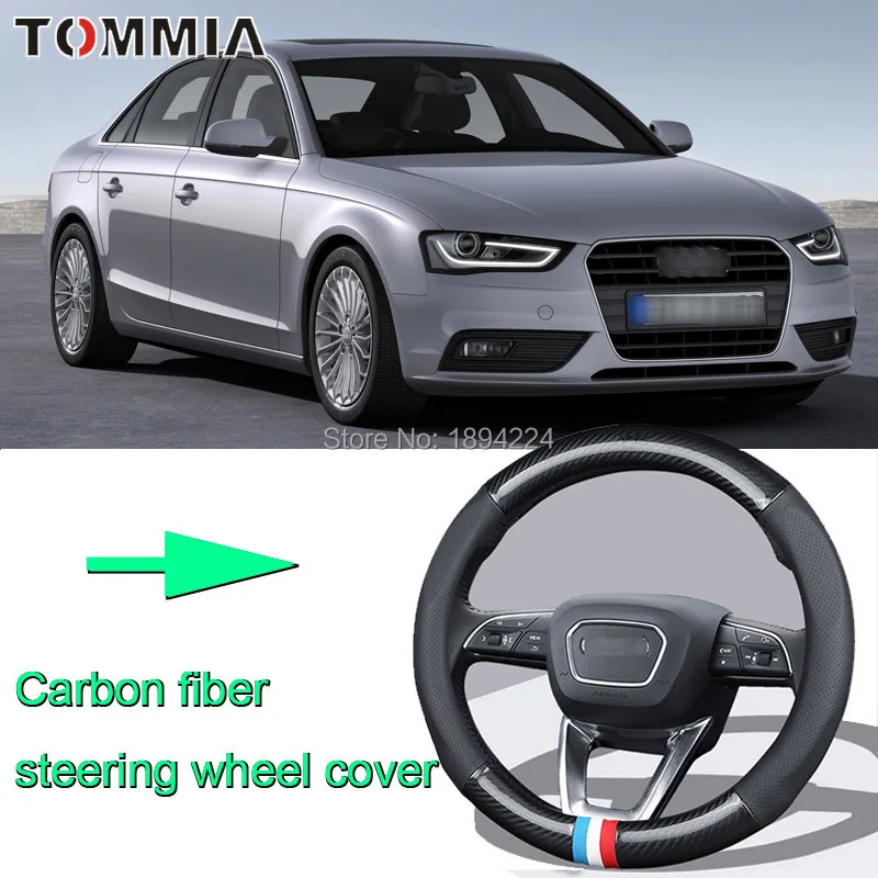 

38CM Size M Rubber Carbon Fiber Leather Car Steering Wheel Cover Non-slip breathable For Audi A4l