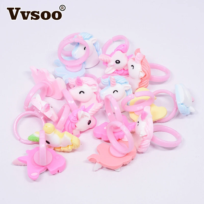

Vvsoo 12pcs Resin Cartoon Unicorn Kids Finger Rings Rainbow Horse Birthday Gifts for Guest Baby Shower Party Supplies