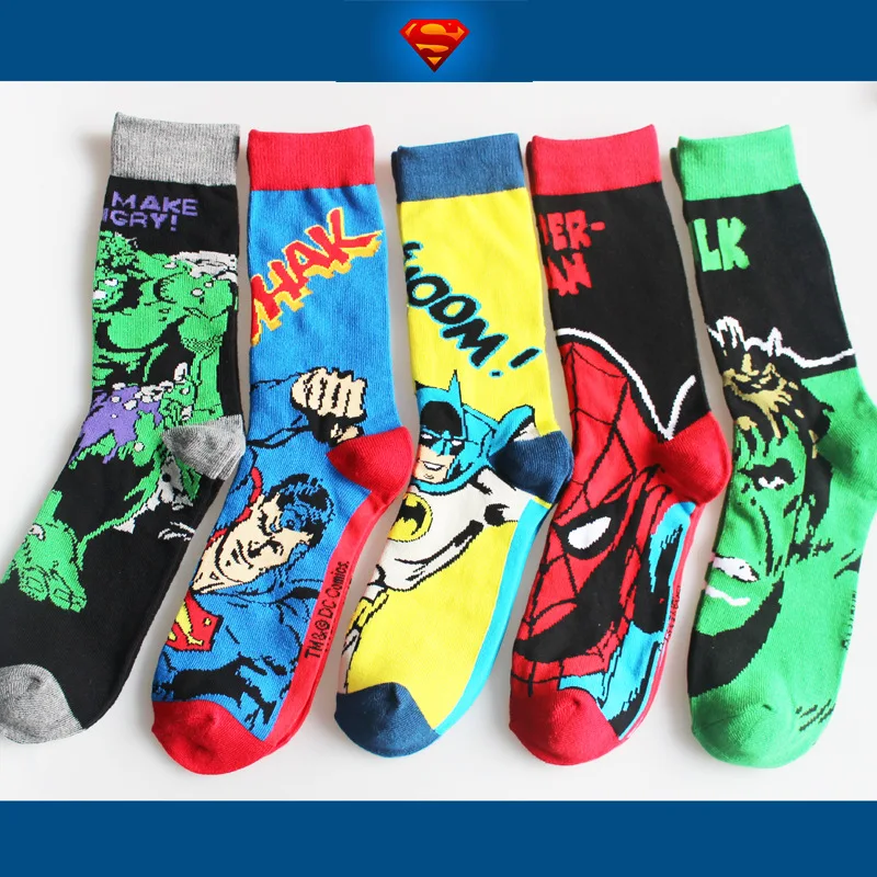 Мстители Marvel, носки с принтом с рисунком Бэтмена, пижама с рисунком СУПЕРМЕНА для костюмированной вечеринки модные носки, Необычные прикольные Повседневное мужские весенние, летние носки Носки Лидер продаж