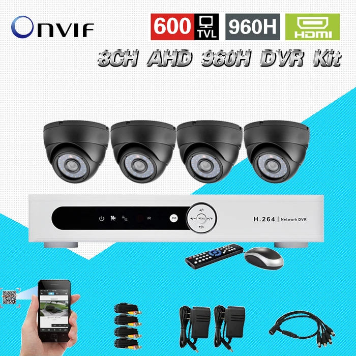 8ch AHD 960 H видеонаблюдения DVR Системы 4 шт. 600TVL Крытый ИК Камера s 8 канальный