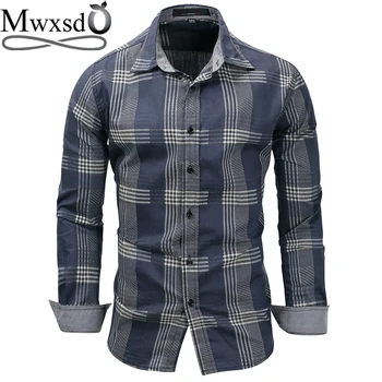 

Mwxsd high quality Casual Mens Plaid Shirt Men long sleeve Striped Cotton Shirts Male big oxford shirt camisa masculina chemise