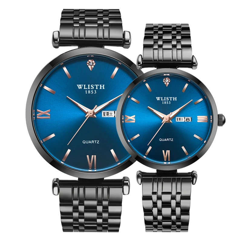 

Lovers Couple Watch Man and Woman Stainless Steel Wrist Watch Luminous Waterproof Gear Quartz Movement Auto Date Week Clock