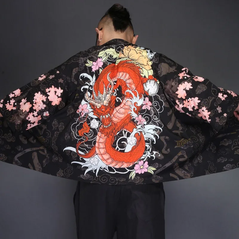 Zogaa Dragon Kimono Jacket Men Japanese Streetwear Kimono Cardigan Jacket Men Black Windbreaker Men Jacket Coat 2019 Summer