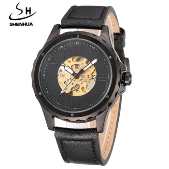

relogio masculino SHENHUA Men's Mechanical Watches Fashion Steampunk Skeleton Automatic Mechanical Wrist Watches Leather Band