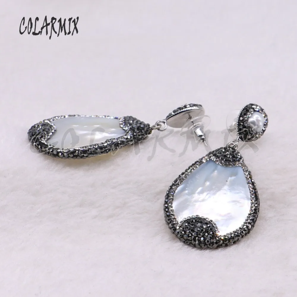 

Natural shell earrings pave rhinestone Mix color stone earrings simple style earrings fashion jewelry earrings gift 3787
