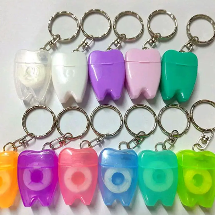 

1 pc Tooth-Shaped Key Chain Portable Dental Floss For Gum Care Flat-Line Design