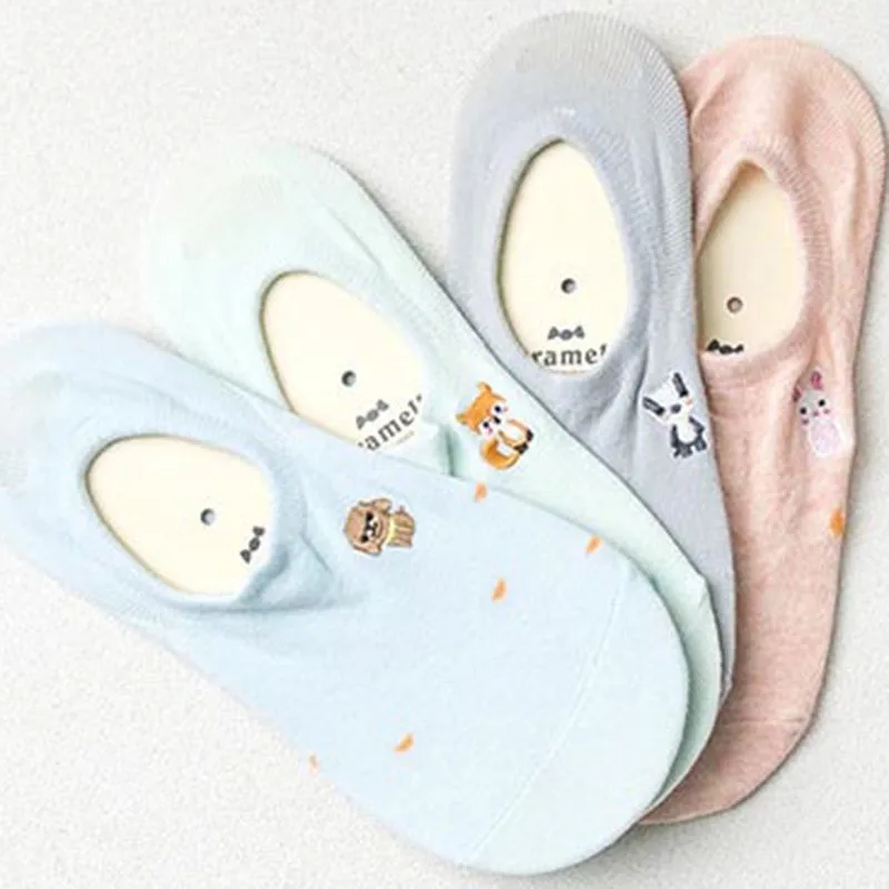 [WPLOIKJD] 4 пары подарочной коробке нового продукта Карамельный цвет животного для девочек хлопок Meias смешно прекрасный Для женщин носки с