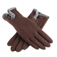 New Female Autumn Winter Non-Inverted Velvet Cashmere Full Finger Warm Lace Gloves Women Cotton Touch Screen Gloves G82 - Image 5