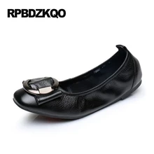 Легкий последний мелкий надевать удобный металлический плоские черный Размер 9 Круглый носок Дамы красивые туфли